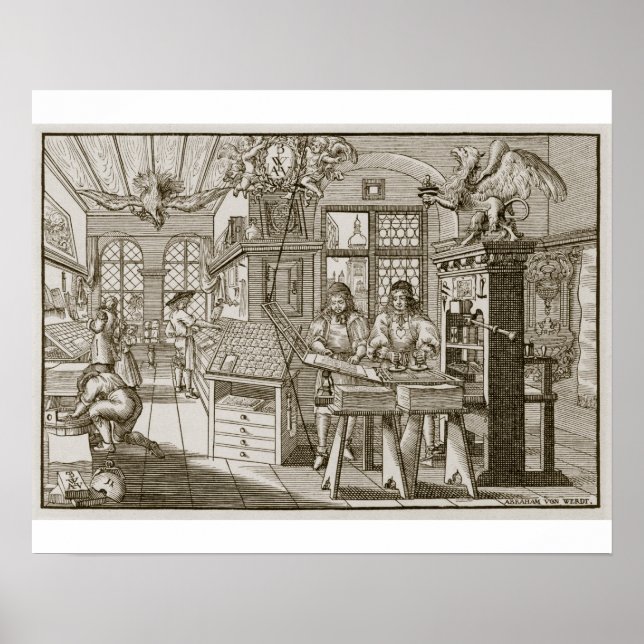 Medieval German printing press (engraving) Poster (Front)