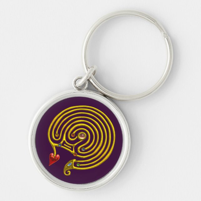 MEDIEVAL GOLD HYPER LABYRINTH AND GEMSTONES Purple Key Ring (Front)