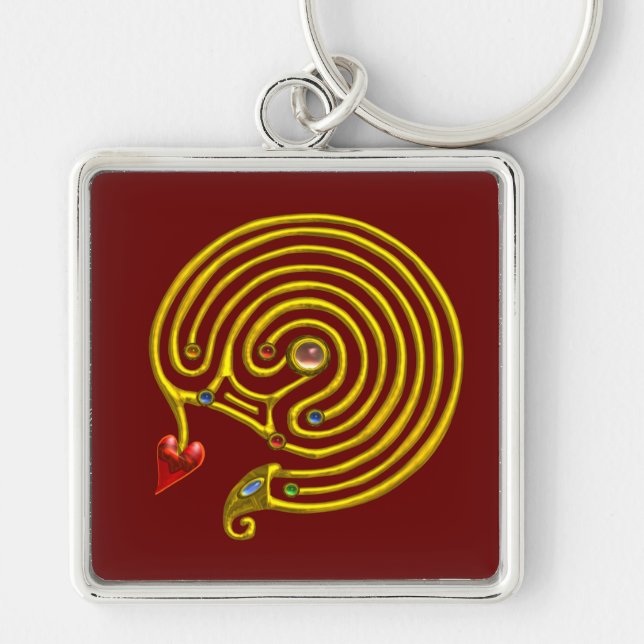 MEDIEVAL GOLD HYPER LABYRINTH WITH GEMSTONES Red Key Ring (Front)