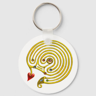 MEDIEVAL GOLD HYPER LABYRINTH WITH GEMSTONES White Key Ring