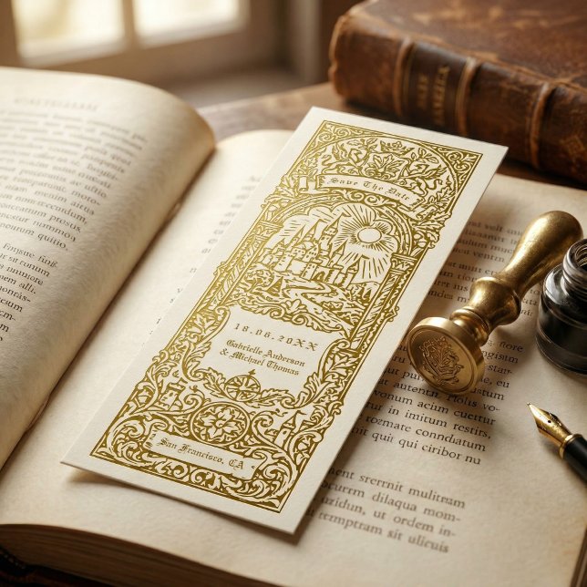Medieval Gold Wedding Bookmark Save The Date Invitation (Creator Uploaded)