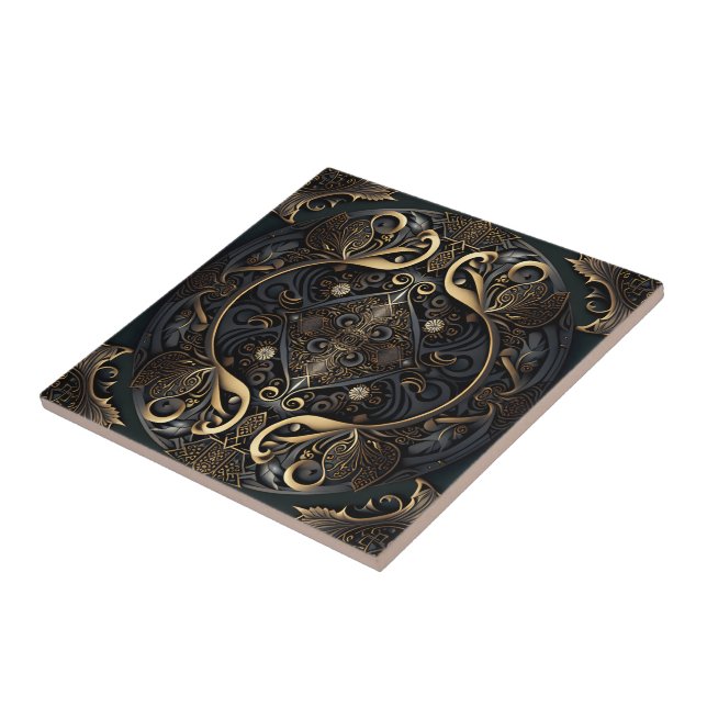 Medieval Golden color and black Engraved  Ceramic Tile (Side)