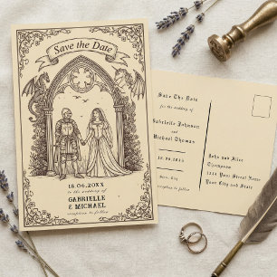 Medieval Gothic Sepia Old Paper Save The Date Postcard