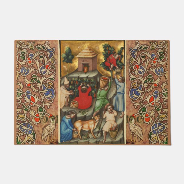 MEDIEVAL GRAPE VINEYARD HARVEST Antique Grapevine Doormat (Front)
