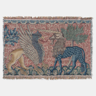 Medieval Griffin & Unicorn Tapestry  Throw Blanket