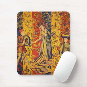 Medieval Italian Red Blue Yellow Chinoiserie  Mouse Pad