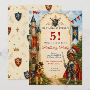 Medieval Knight 5th Birthday Party Invitation