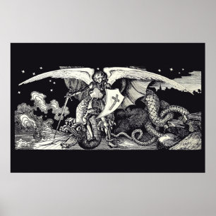 Medieval Knight and Dragon Poster