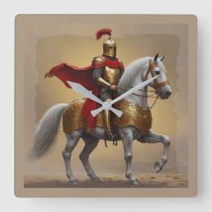 Medieval Knight and Horse Square Wall Clock