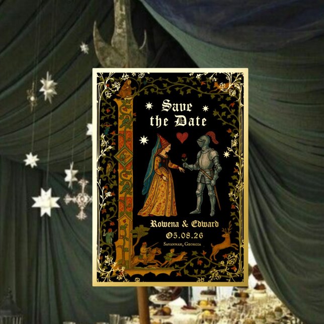 Medieval Knight and Lady Manuscript Save the Date (Creator Uploaded)