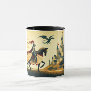 Medieval Knight/dragon/castle fantsy Mug