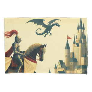 Medieval Knight/dragon/castle fantsy Pillowcase