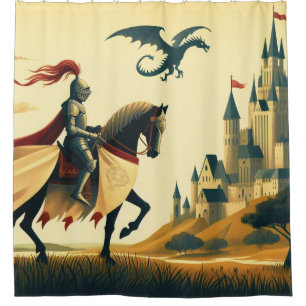 Medieval Knight/dragon/castle fantsy Shower Curtain
