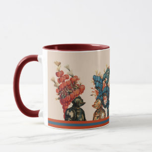 MEDIEVAL KNIGHT HELMETS WITH RED FEATHERS DRAGONS MUG