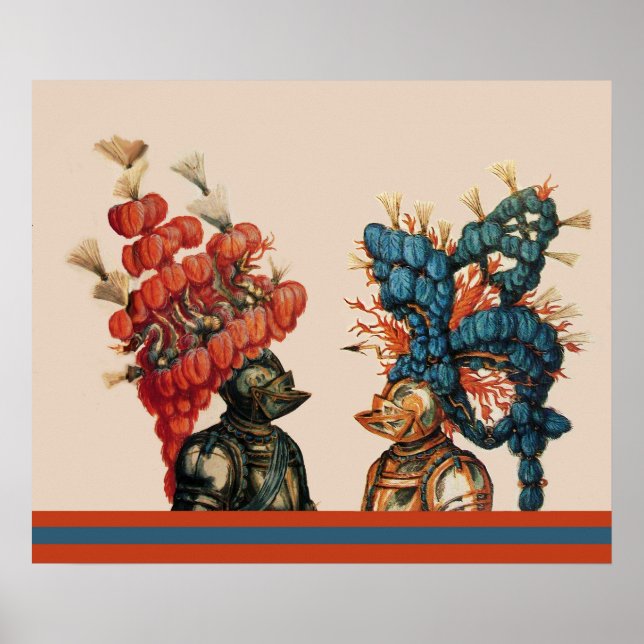 MEDIEVAL KNIGHT HELMETS WITH RED FEATHERS DRAGONS  POSTER (Front)