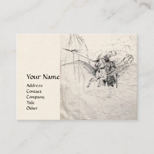 MEDIEVAL KNIGHT RIDING ON PEGASUS Black White Business Card