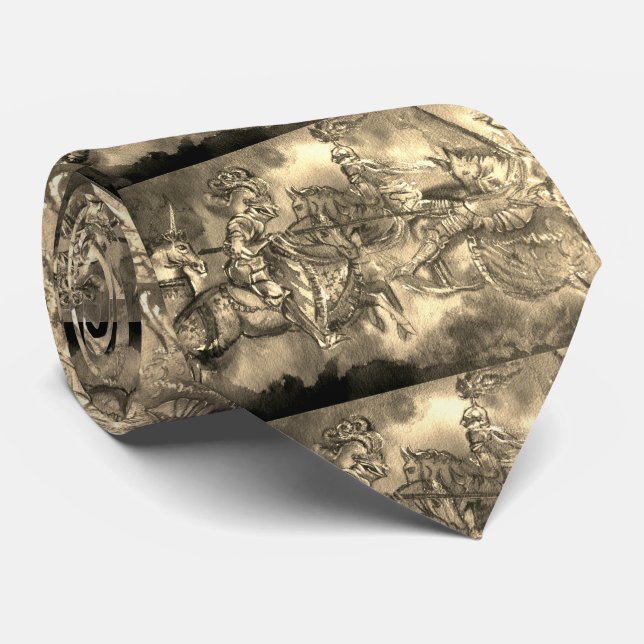 MEDIEVAL KNIGHTS HORSEBACK IN TOURNAMENT Sepia  Tie (Rolled)