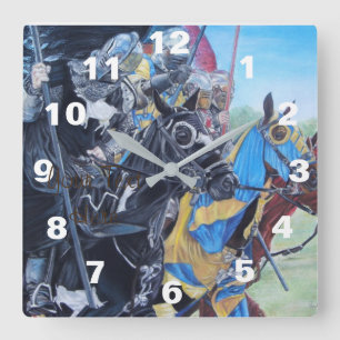 medieval knights jousting on horses historic art square wall clock