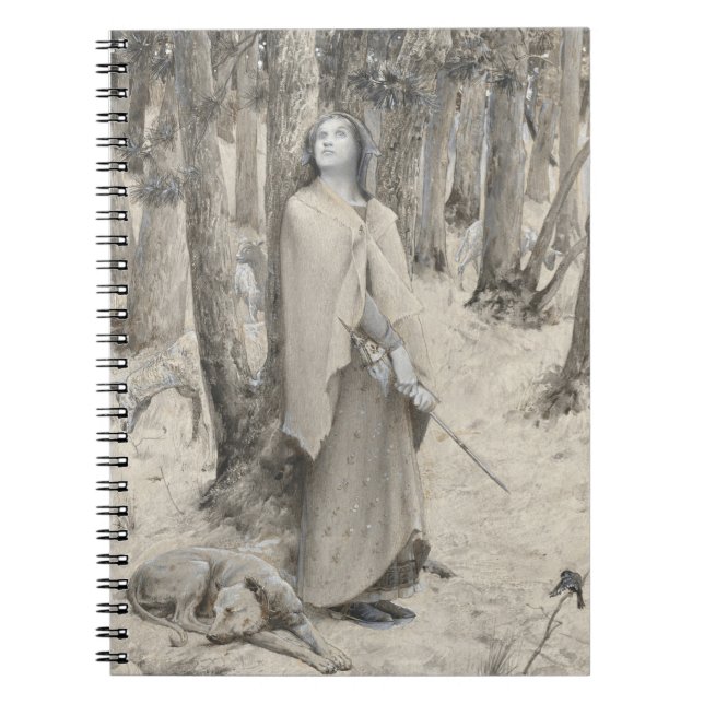 Medieval Lady Warrior Forest Monochrome Art Notebook (Front)