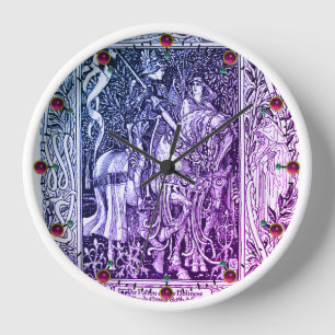MEDIEVAL LEGENDS Lady And Knight Horseback Floral Clock