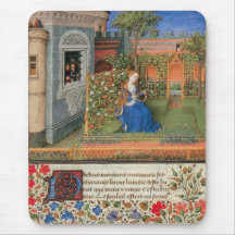 Medieval maiden in courtyard rose garden