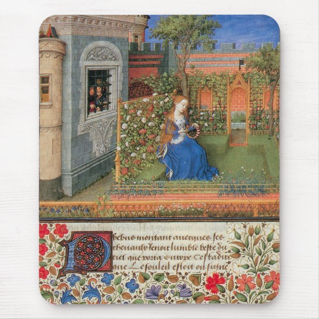 Medieval maiden in courtyard rose garden mouse pad (Front)