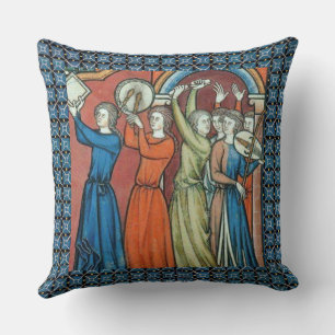 Medieval musicians pillow with blue background