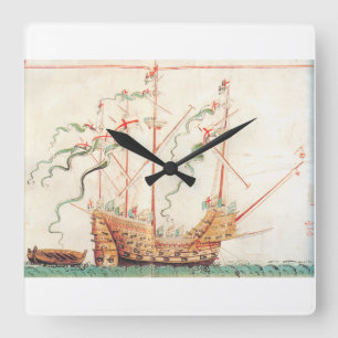 Medieval Naval Ship Square Wall Clock