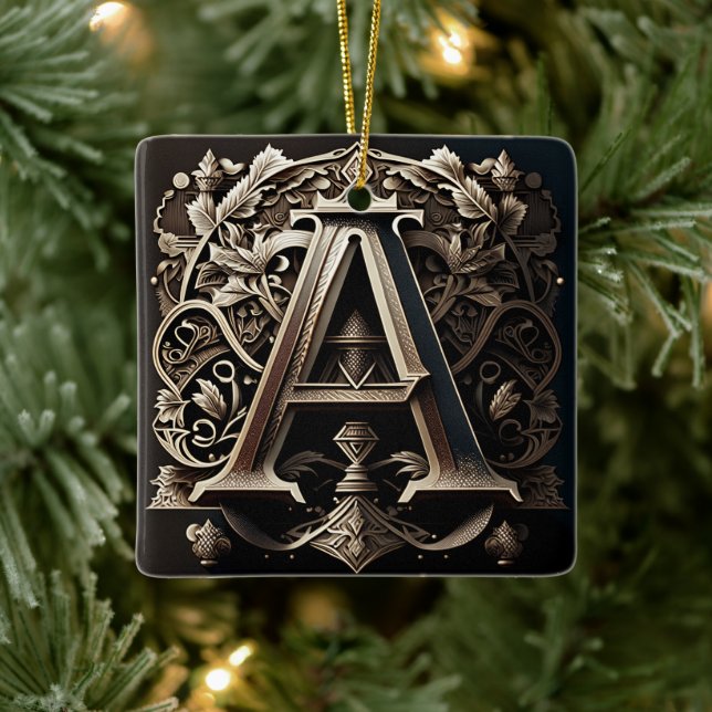 Medieval Ornamental Floral Letter A  Ceramic Ornament (Tree)