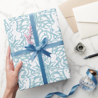 Medieval Rabbit Art Nouveau Botanical pattern Wrapping Paper