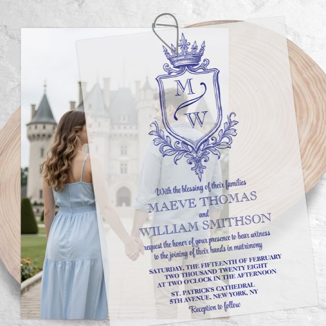 Medieval Royal Crest Monogram Wedding Overlay Vellum Invitations (Creator Uploaded)