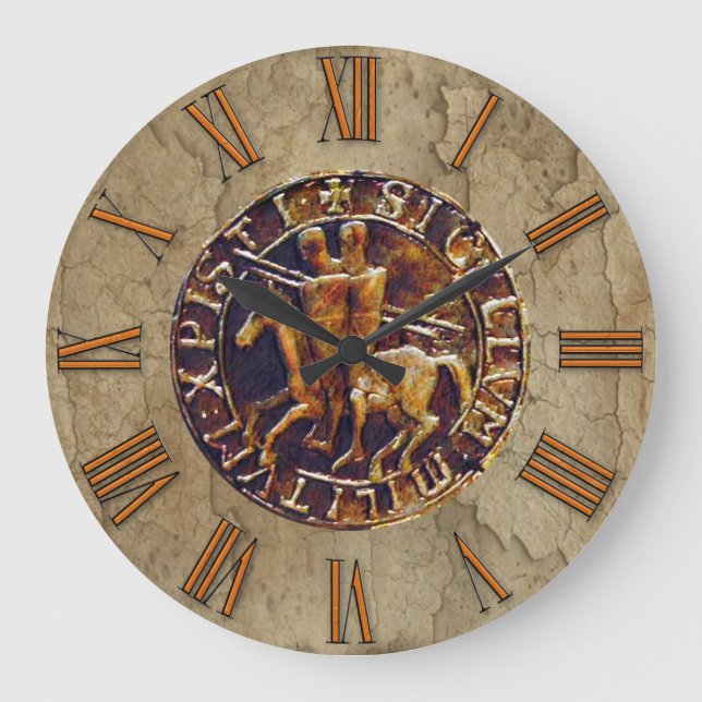 Medieval Seal of the Knights Templar Large Clock (Front)