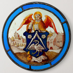 Medieval Stained Glass Angel and Coat of Arms 6 Cm Round Badge