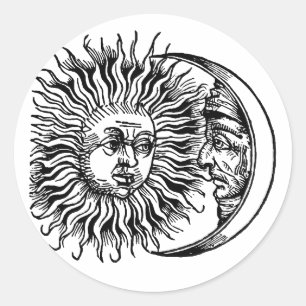 Medieval sun and moon classic round sticker