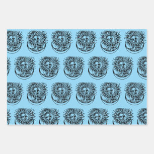 Medieval sun and moon wrapping paper sheet
