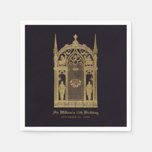 Medieval Themed Birthday Gothic Knight Black Gold Napkin