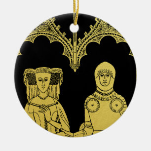 Medieval Tomb Brass Rubbing Knight, Lady and Child Ceramic Ornament