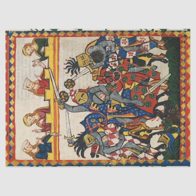 MEDIEVAL TOURNAMENT, FIGHTING KNIGHTS ,DAMSELS  TI TISSUE PAPER (Front)