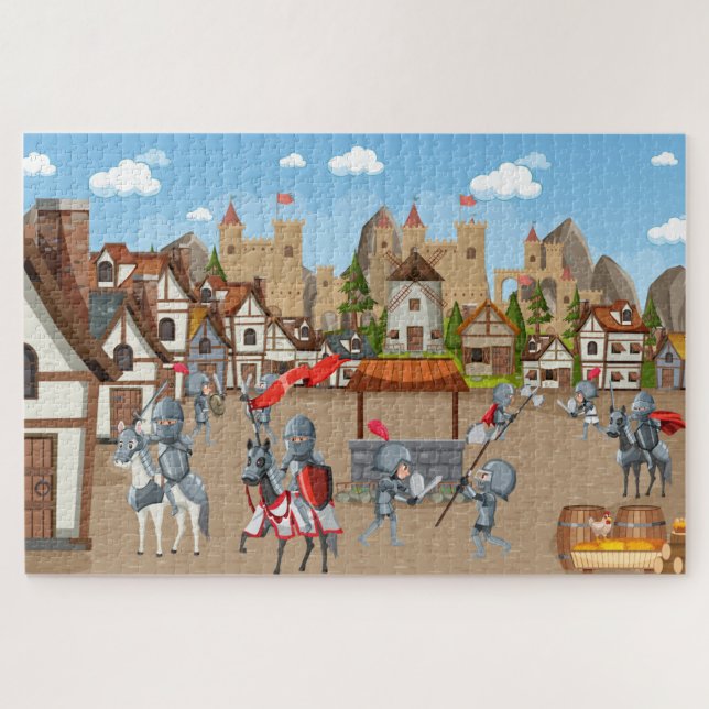 Medieval Village Castle Knights  Jigsaw Puzzle (Horizontal)