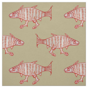 Medieval Walking Fish on Tan Fabric