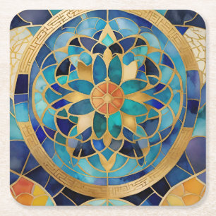 "Medina Maze: Moroccan-Inspired Geometric Design f Square Paper Coaster