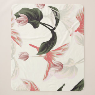 Medinilla Magnifica: Light Grey Floral. Sherpa Blanket
