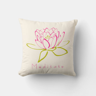 Meditate. Lotus Flower / Water Lily Illustration Cushion