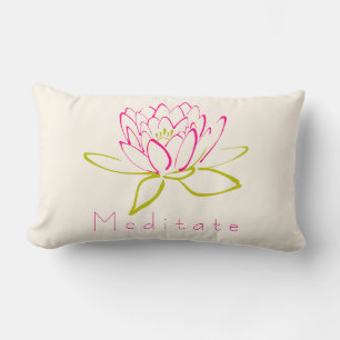 Meditate. Lotus Flower / Water Lily Illustration Lumbar Cushion