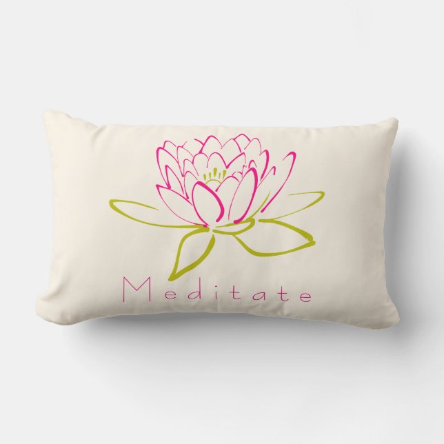 Meditate. Lotus Flower / Water Lily Illustration Lumbar Cushion (Front)