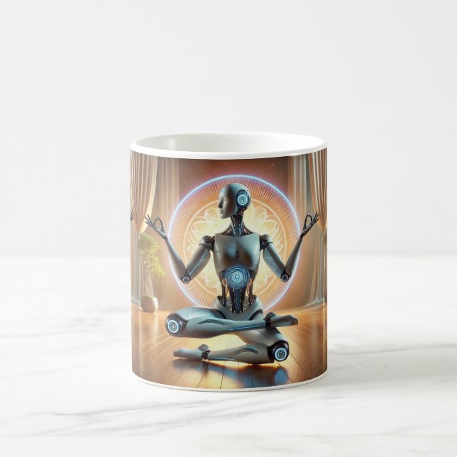 Meditating AI Robot Mug – Zen Cybernetic (Center)