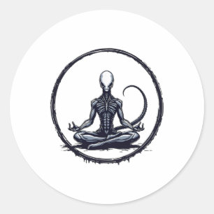 Meditating Alien Funny Sci-fi Horror Parody Zen Yo Classic Round Sticker