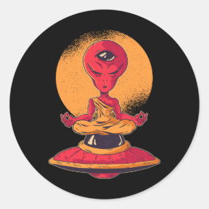 Meditating Alien Ufo Zen Yoga Space Art  Classic Round Sticker