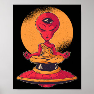 Meditating Alien Ufo Zen Yoga Space Art Poster