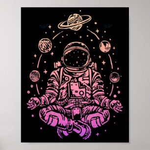 Meditating Astronaut Planets Colorful Lotus Women Poster